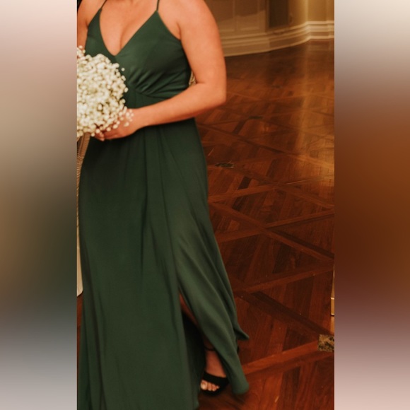 DB Jersey A-Line Bridesmaid Forrest Green Maxi Slip Dress Knot Detail💐 - Picture 6 of 16